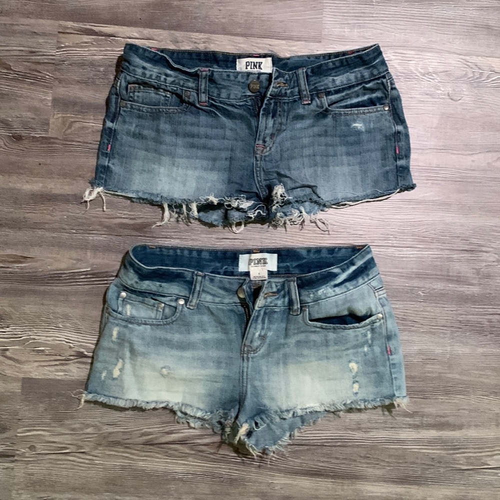 PINK by Victoria's Secret Distressed Frayed Hem Jean Shorts - Size 4. Two pairs.